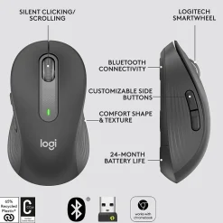 New Logitech Signature M650 Large Wireless Ergonomic Optical Bluetooth & USB Mouse, Graphite (910-006231)