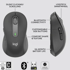 Online Logitech Signature M650 Wireless Ergonomic Optical Bluetooth & USB Mouse, (910-006250) Graphite