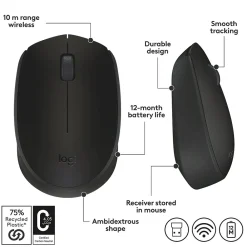 Sale Logitech Wireless Ambidextrous 2.4 GHz Mouse, Black (910-004940)