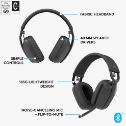 Hot Logitech Zone Vibe 100 Wireless Noise Canceling Bluetooth Headset, Graphite (981-001256)