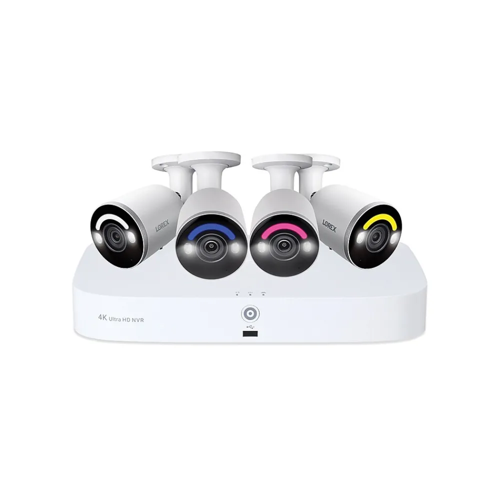 Lorex Fusion 4K 8.0-MP 16-Camera-Capable 2-TB NVR System with 4 IP Smart-Deterrence Bullet Cameras, White (N847A62-8A4-E)