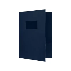 Pocket Folders|LUX 9 x 12 Presentation Folders, Two Pocket w/ Front Cover Window, Dark Blue Linen, 250/Pack (SF102DDBLU10025)