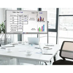 Dry Erase*Luxor Dry-Erase Mobile Combination Ghost Grid/Whiteboard, Aluminum Frame, 40