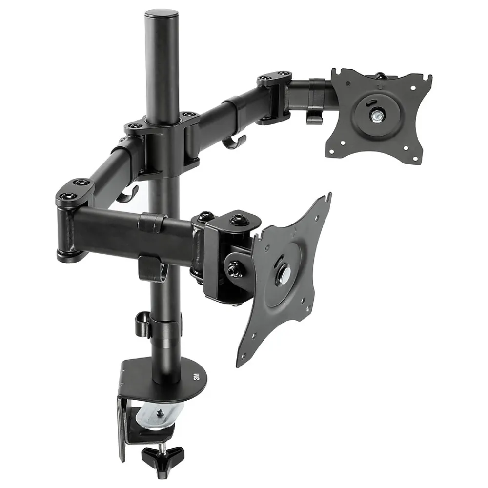 Discount Post-it 3M Dual Monitor Mount, Swivel, Tilt, Rotate, Two Monitors Up to 28.5" & 20 Lbs. Each, Clamp or Grommet, No Tools, Black (MM200B)