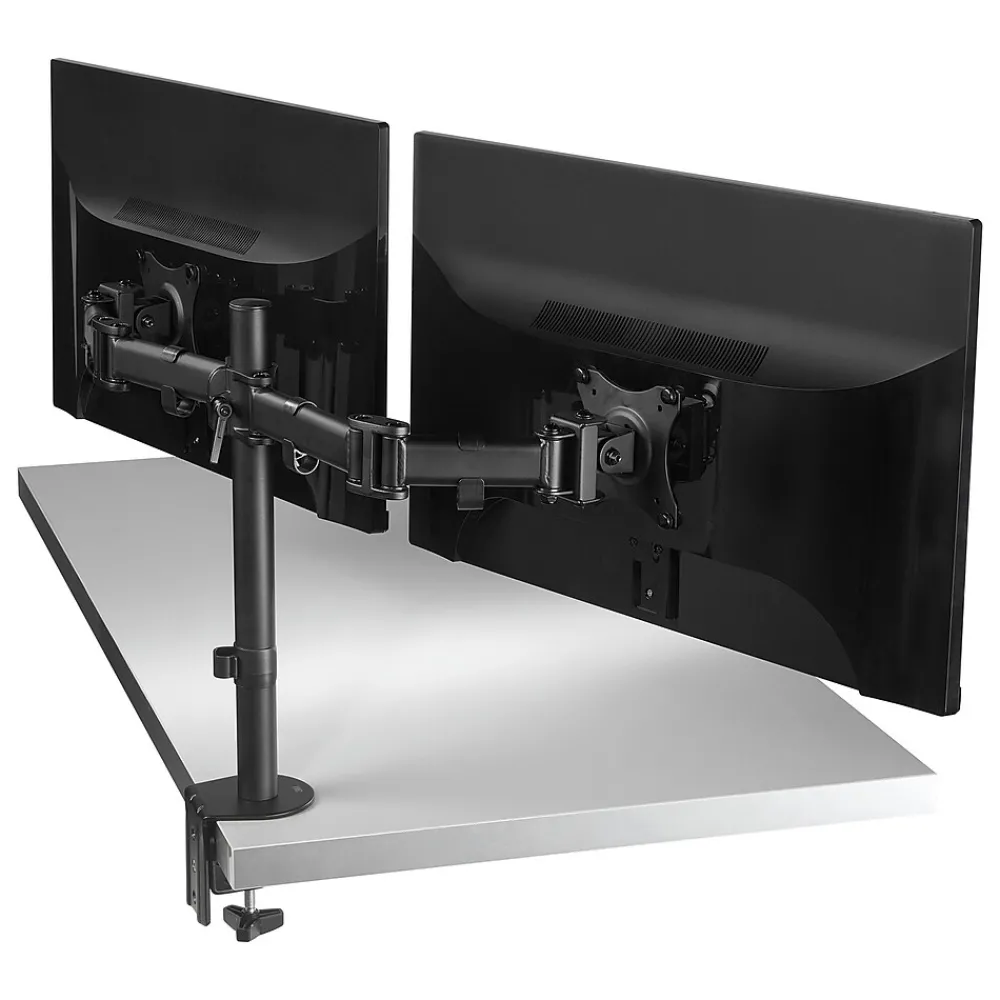 Discount Post-it 3M Dual Monitor Mount, Swivel, Tilt, Rotate, Two Monitors Up to 28.5" & 20 Lbs. Each, Clamp or Grommet, No Tools, Black (MM200B)