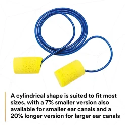 3M E-A-R Classic Earplugs, Corded, Poly Bag, 200 Pairs/Case (311-1101)
