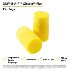 3M E-A-R Classic Plus Earplugs, Uncorded, Pillow Pack, 200 Pairs/Case (310-1101)