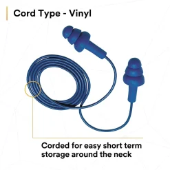 E-A-R 3M UltraFit Earplugs, Metal Detectable, Corded, Poly Bag, 100 Pair/Case (340-4007)