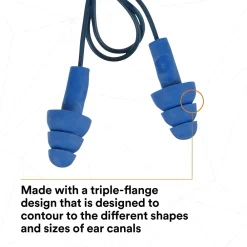 E-A-R 3M UltraFit Earplugs, Metal Detectable, Corded, Poly Bag, 100 Pair/Case (340-4007)