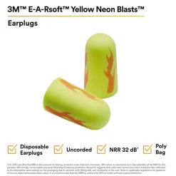 E-A-R 3M soft Yellow Neon Blasts Earplugs, Uncorded, Poly Bag, Regular Size, 200 Pairs/Case (312-1252)