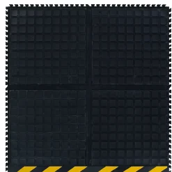 M + A Matting M+A Matting Hog Heaven III Comfort Anti-Fatigue Mat, 3' x 3.32', Black with Yellow Striped Border, Side (447204100)