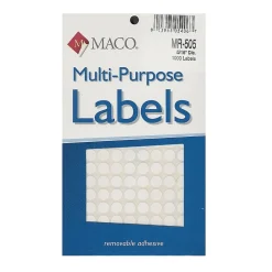 Labels|Maco Multi-Purpose Handwrite Labels, Round, 5/16" Dia., Pack Of 1000, 6/Pack (6PK-MR-505)