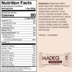 MadeGood Chocolate Chip Crispy Squares, 0.78 oz, 6/Box, 6 Boxes/Pack (307-00429)