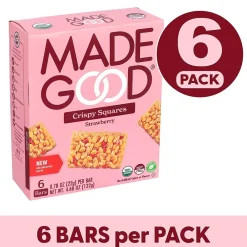 MadeGood Strawberry Crispy Squares, 0.78 oz, 6/Box, 6 Boxes/Pack (307-00428)