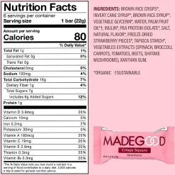 MadeGood Strawberry Crispy Squares, 0.78 oz, 6/Box, 6 Boxes/Pack (307-00428)