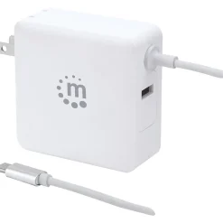 Power Delivery Wall Charger with Built-in USB-C Cable, 60-Watts, White, (180245)<Manhattan New