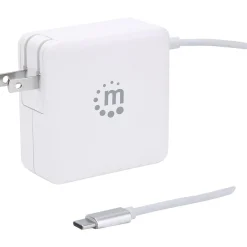 Power Delivery Wall Charger with Built-in USB-C Cable, 60-Watts, White, (180245)<Manhattan New