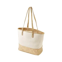 Deluxe Beige/Gold Canvas/Faux Leather Tote, Medium (MS106C)<Martha Stewart Online