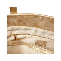 Deluxe Beige/Gold Canvas/Faux Leather Tote, Medium (MS106C)<Martha Stewart Online