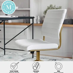Office Chairs*Martha Stewart Ivy Armless Faux Leather Swivel Office Chair, White/Polished Brass (CH2209211WHGLD)