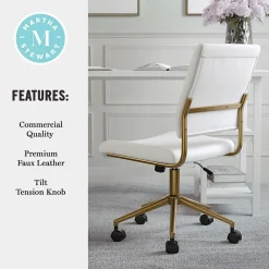 Office Chairs*Martha Stewart Ivy Armless Faux Leather Swivel Office Chair, White/Polished Brass (CH2209211WHGLD)