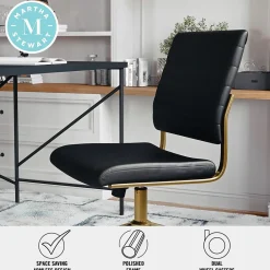 Office Chairs*Martha Stewart Ivy Armless Faux Leather Swivel Office Chair, Black/Polished Brass (CH2209211BKGLD)