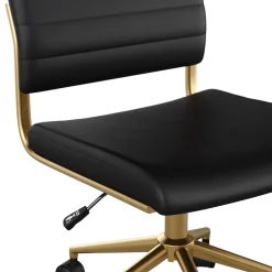 Office Chairs*Martha Stewart Ivy Armless Faux Leather Swivel Office Chair, Black/Polished Brass (CH2209211BKGLD)