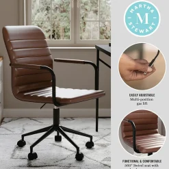 Office Chairs*Martha Stewart Taytum Faux Leather Swivel Office Chair, Saddle Brown/Oil Rubbed Bronze (CH142370BRBK)