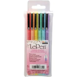 Pens|Marvy Uchida LePen Felt Pen, Micro Fine Point, 0.3mm, Assorted Pastel Inks, 6/Pack, 2 Packs (UCH43006P-2)