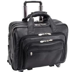 I Series Laptop Rolling Briefcase, Black Leather (43185)<McKlein Outlet