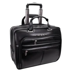 Limited Edition Laptop Rolling Briefcase, Black Leather (80505C)<McKlein