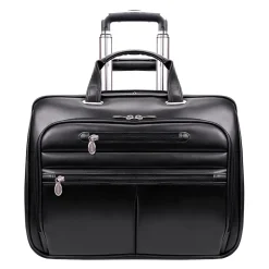 Limited Edition Laptop Rolling Briefcase, Black Leather (80505C)<McKlein