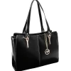 M Series, GLENNA, Genuine Cowhide Leather, Ladies' Tote with Tablet Pocket, Black (97555)<McKlein