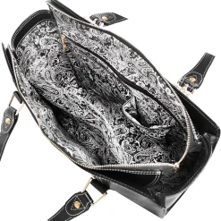 M Series, GLENNA, Genuine Cowhide Leather, Ladies' Tote with Tablet Pocket, Black (97555)<McKlein