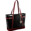 M Series Serafina Black Leather Tote with Tablet Pocket (97565)<McKlein Online
