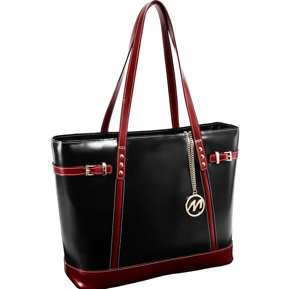 M Series Serafina Black Leather Tote with Tablet Pocket (97565)<McKlein Online
