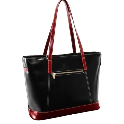 M Series Serafina Black Leather Tote with Tablet Pocket (97565)<McKlein Online