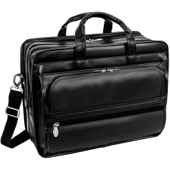 P Series Laptop Briefcase, Black Leather (86445)<McKlein