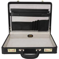 Reagan Attache Briefcase, Top Grain Cowhide Leather, Black (80445)<McKlein Sale