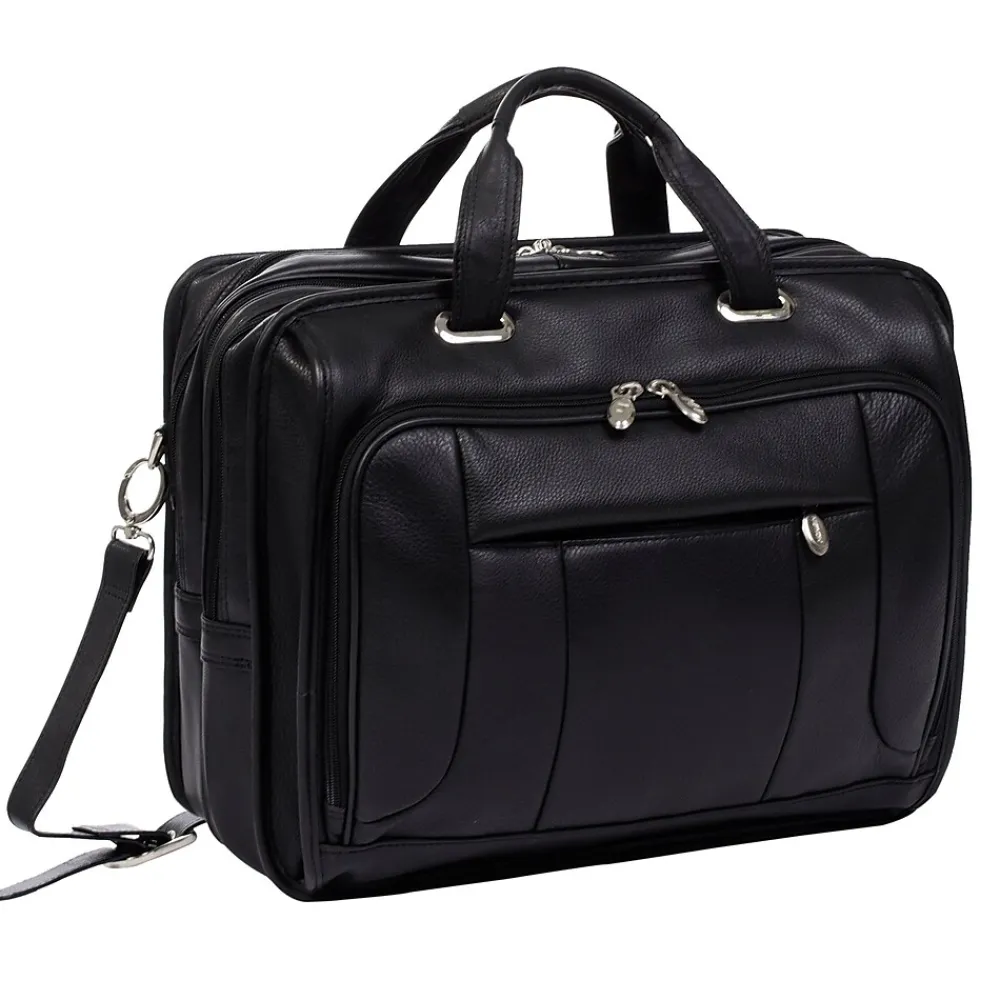 S Series Laptop Briefcase, Black Leather (15715)<McKlein Clearance