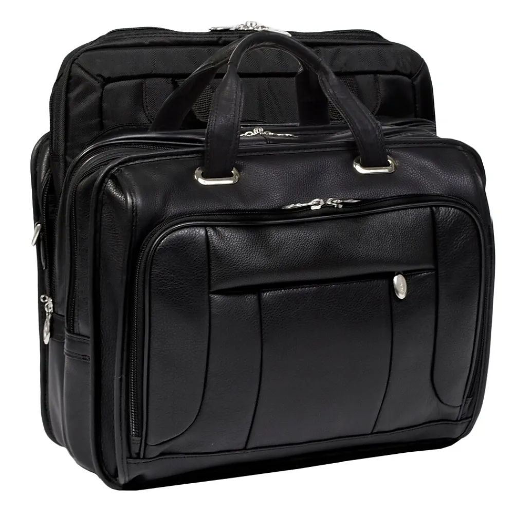 S Series Laptop Briefcase, Black Leather (15715)<McKlein Clearance