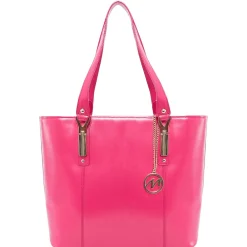 SAVARNA Fuchsia Genuine Leather Tote with Tablet Pocket, Large (97573)<McKlein New