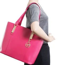 SAVARNA Fuchsia Genuine Leather Tote with Tablet Pocket, Large (97573)<McKlein New