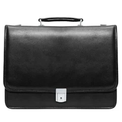 V Series, LEXINGTON, Top Grain Cowhide Leather,Flapover Double Compartment Briefcase, Black (83545)<McKlein Hot