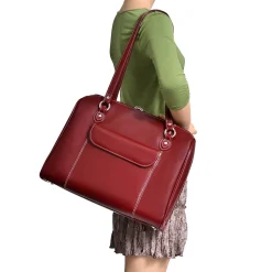 W Series, GLENVIEW, Genuine Cowhide Leather, Ladies' Laptop Briefcase, Red (94746)<McKlein New