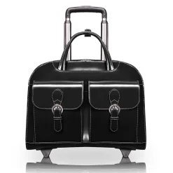 W Series Laptop Briefcase, Black Leather (96185A)<McKlein New