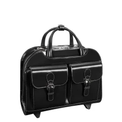 W Series Laptop Briefcase, Black Leather (96185A)<McKlein New