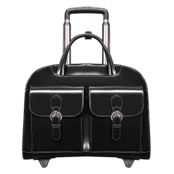 W Series Laptop Briefcase, Black Leather (96185A)<McKlein New