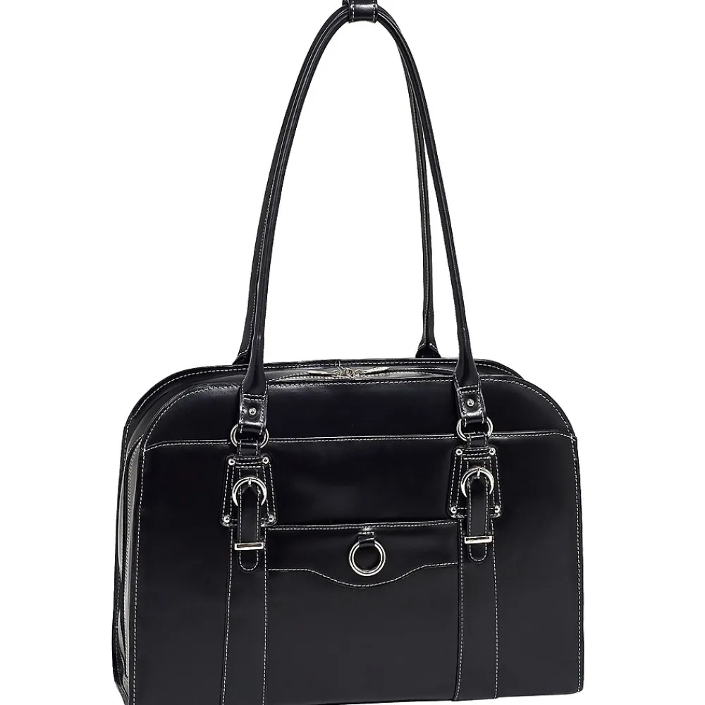 W Series Laptop Briefcase, Black Trimmed In Sand Leather (96525)<McKlein New