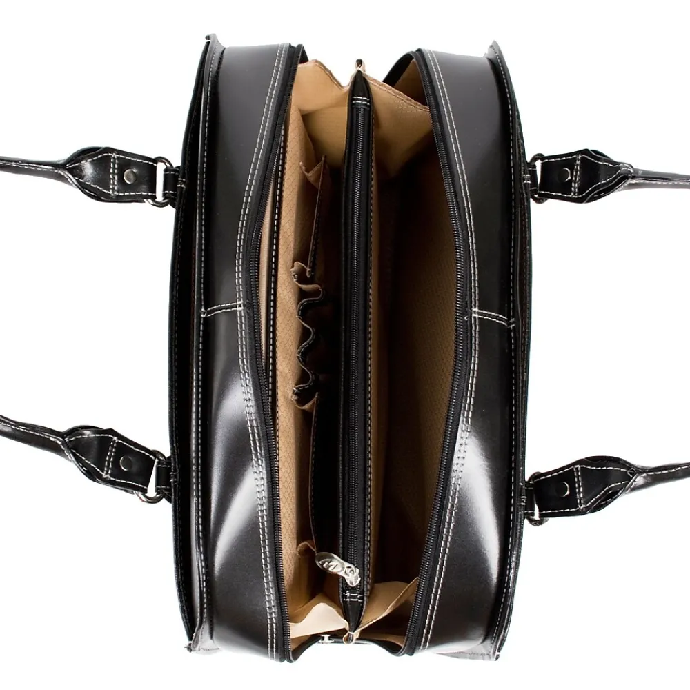 W Series Laptop Briefcase, Black Trimmed In Sand Leather (96525)<McKlein New